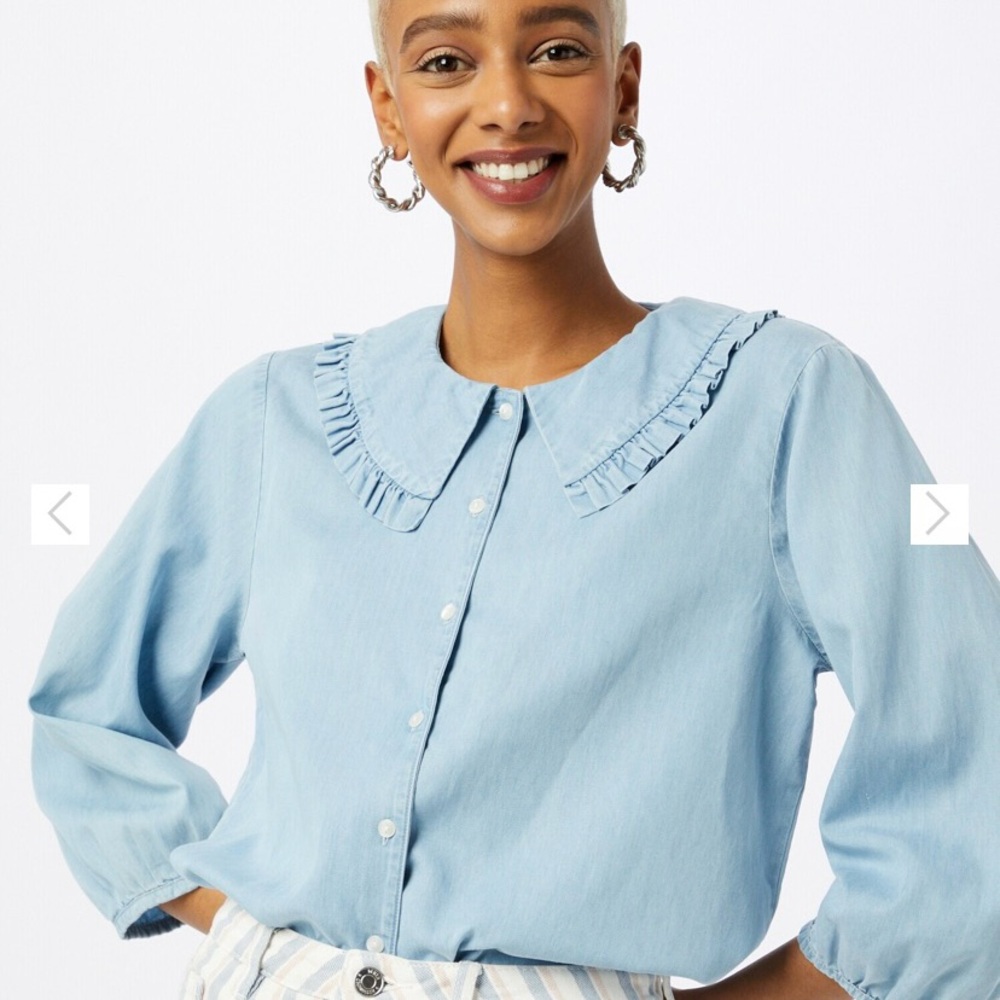 Women's Light Blue Ruffle Collar Top